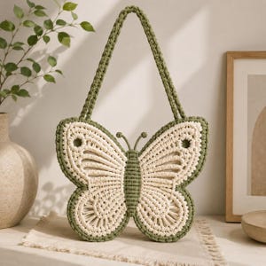Macrame Butterfly Bag Pattern, DIY Craft Tutorial, Circular Wings & Heart Tail, Handmade Boho Purse