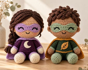 Paquete de patrones de amigurumi de niña lunar y niño del bosque (PDF)