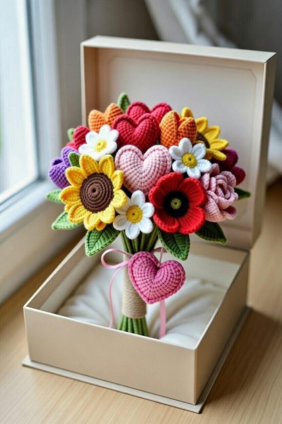Crochet Flower Bouquet Pattern | Sunflower Daisy Poppy Hearts (PDF ...