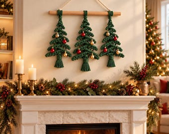 Patrón PDF para colgar en la pared un árbol de Navidad de macramé, decoración navideña estilo boho (descarga digital)