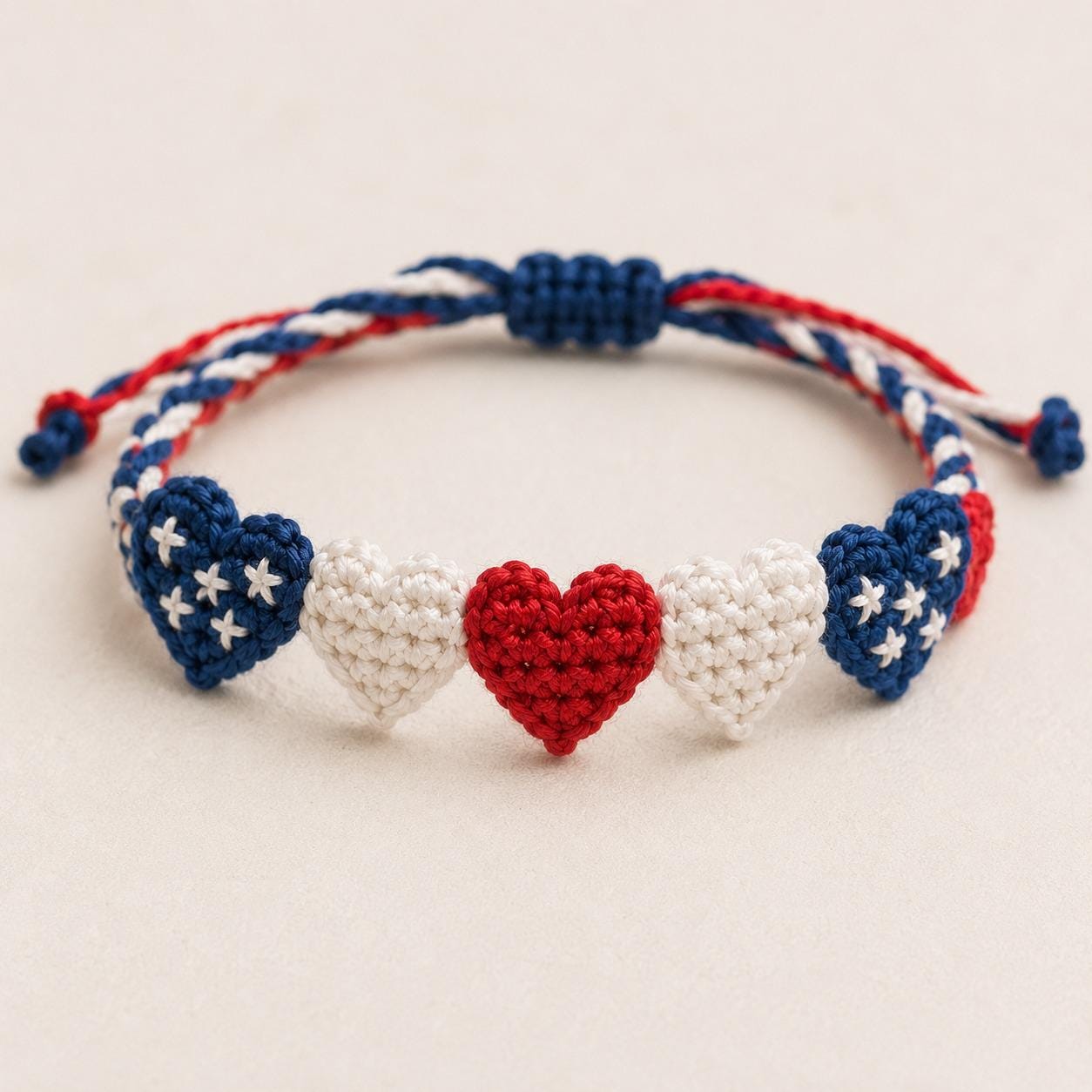 Patriotic Crochet Heart Bracelet