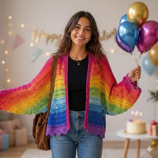 Cardigan papillon au crochet | Ailes arc-en-ciel (Guide PDF)