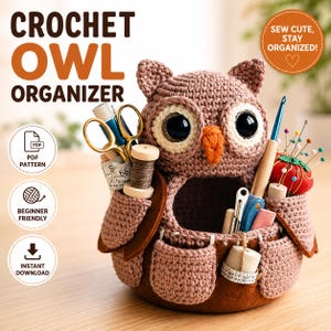 Patron PDF de panier de rangement hibou au crochet | Panier de rangement amigurumi