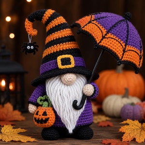 Crochet Gnome Pattern PDF, Witch Amigurumi Doll, Halloween Decor (Instant Download)
