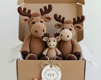 Schema per una famiglia di alci all'uncinetto / Alce amigurumi fatto a mano / Tutorial per un peluche (guida PDF)