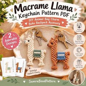 Makramee-Schlüsselanhänger mit Lama-Motiv (PDF-Anleitung), DIY-Tier-Taschenanhänger, Boho-Rucksack-Accessoire