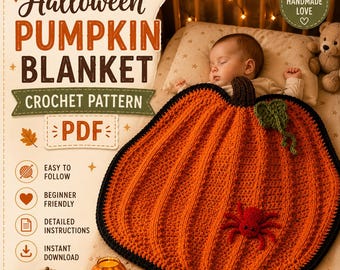 Patrón de manta de calabaza a crochet, manta con forma, manta para bebé de Halloween (descarga en PDF)
