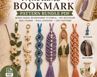 Paquete de patrones para marcapáginas de macramé / Tutorial de borlas estilo boho (descarga en PDF)