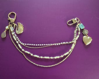 Victorian Swan and Locket Purse/Bag Charm, Belt Chain, Keychain, New!