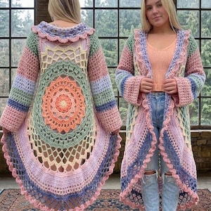 Wzór na szydełkową kamizelkę z mandalą | Kamizelka Boho Pixie Festival | Samouczek PDF na szydełkową kamizelkę w kształcie koła