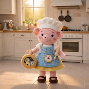 Patrón de crochet para un lindo cerdo chef (PDF) / Tutorial de muñeco de cerdo amigurumi / Patrón de peluche de animal de granja / Juguete de crochet para principiantes / Descarga instantánea