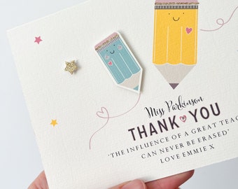 Thank you teacher pencils card / Thank you nursery card / Personalised pencil card / Great Teacher Card