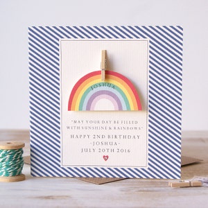 Carte arc-en-ciel de 2e anniversaire / Carte personnalisée de l'âge de l'arc-en-ciel / Carte de 1er anniversaire image 2