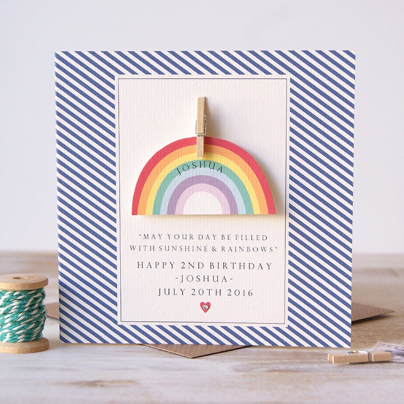 Carte arc-en-ciel de 2e anniversaire / Carte personnalisée de l'âge de l'arc-en-ciel / Carte de 1er anniversaire image 2