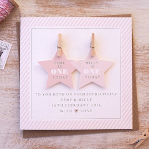 Personalised Twins First Birthday Star Card / Twins 1st Birthday Card