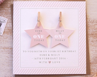 Personalised Twins First Birthday Star Card / Twins 1st Birthday Card