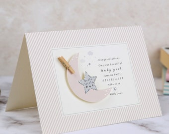 Personalised 'New Baby' Little Moon Card / Congratulations new baby Boy Card / New baby girl star card / Star & moon card