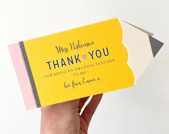 Carte de remerciement personnalisée pour enseignant au crayon, carte de remerciement pour la crèche, carte de remerciement, carte de sortie de l'école, carte de sortie de la maternelle, crayon jaune