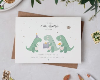 Personalised Dinosaur Sibling Birthday Card