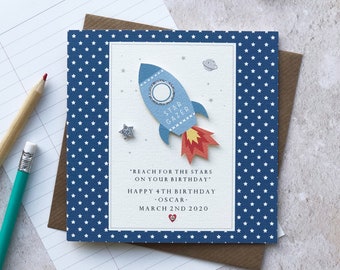 Personalised Rocket birthday card / Boys Space birthday card / Girls Rocket space Card / Reach for the stars card