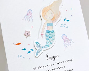 Personalised Mermaid Birthday Card / Under the sea card / Age Birthday card / Mermaid Card
