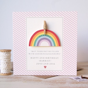 Carte arc-en-ciel de 2e anniversaire / Carte personnalisée de l'âge de l'arc-en-ciel / Carte de 1er anniversaire image 1