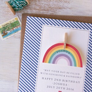 Carte arc-en-ciel de 2e anniversaire / Carte personnalisée de l'âge de l'arc-en-ciel / Carte de 1er anniversaire image 3