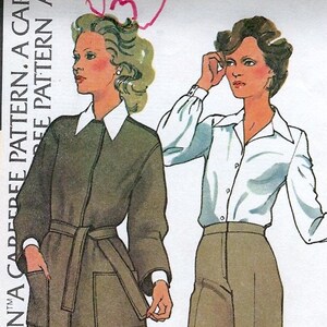 McCalls 3665 Wrap style coat jacket with tie belt collared blouse flared pants Size 18 A Halston Original uncut ff pattern c1970s *rare*