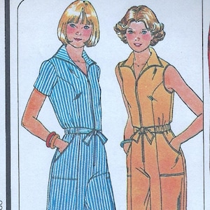 May include: A vintage sewing pattern for a jumpsuit with a 'Sew for Fun' logo. The pattern includes instructions for making a hat. The pattern is for sizes 12-34 and has a bust measurement of 34 inches.