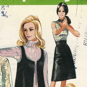 May include: Simplicity sewing pattern 9065, showcasing vintage women's clothing designs. The image displays a midi-length skirt, trousers, and a pinafore dress. Measurements include: waist 71 cm, bust 86 cm, and size 12.