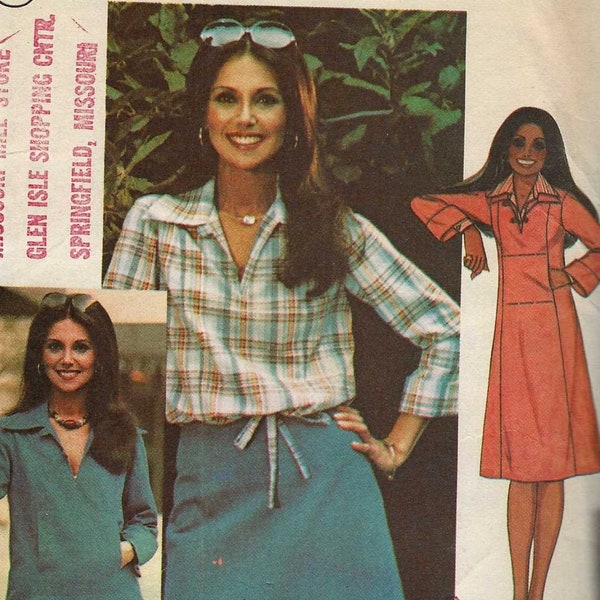 McCalls 5411 Dress or jumper or top with collar and front inset pockets and skirt and wide leg pants Size 8 uncut Marlo's Corner