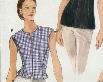 Vogue 9878 Lined fitted top in 3 lengths neckline variations princess seam bust/waist darts button zip Size 14-16-18 uncut sewing pattern