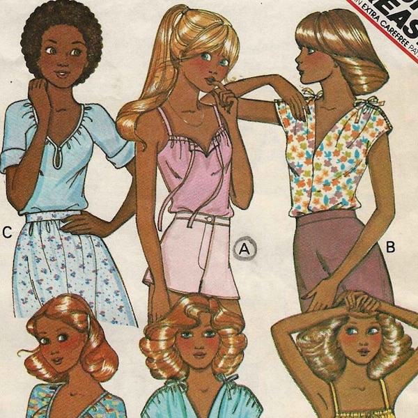 McCalls 6009 Tops for stretch knits camisole tshirt raglan shoulder front ties neckline variations Size Petite 6-8 cut sewing pattern