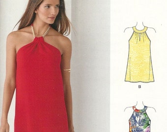 New Look S0801 Dress top halter style or gathered to round yoke semi fitted sleeveless Size 6-8-10-12-14-16-18 uncut sewing pattern