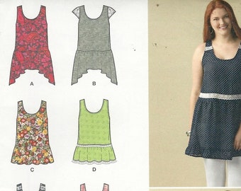 Simplicity 1362 Scoop neckline tank top with/out cap sleeves hemline frill gathered variations Size XXS-XXL 4 thru 26 uncut sewing pattern