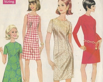 McCalls 9087 Dress with darts and slim or a-line skirt round neck with/out sleeves back vent Size 10 c1967 uncut sewing pattern