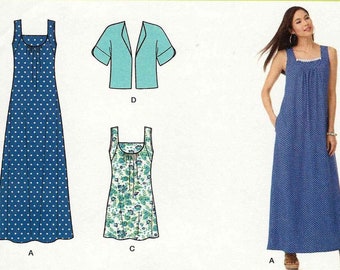 Simplicity 1809 Sleeveless dress or top gathered to inset piece short sleeve jacket elastic pants Size XXS-XXL 4-26 uncut sewing pattern