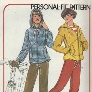 Simplicity 7715 Zip front jacket with hood pockets with snap fastening drawstring hem hood and pants Size 12 & 14 c1976 uncut sewing pattern