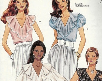 McCalls 6996 Ruffled v-neck pullover blouse with/out short puffed long elastic cuff sleeves Size L-XL 16/18-20/22 uncut sewing pattern