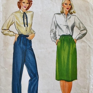 May include: Vintage Butterick sewing pattern featuring illustrations of a blouse and pants outfit, and a blouse and skirt outfit. The pattern includes the size 16. The pattern number is 3388.