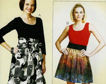 K3758 Scoop neck dress stretch bodice with/out sleeves and gathered skirt and belt in woven fabric Size XS S M L XL uncut sewing pattern