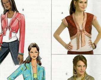 Butterick 4740 Ladies short or cropped jacket bolero with/out tie front sleeve variations Size 8 10 12 14 uncut sewing pattern