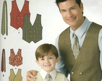 Simplicity 1745 Boys Mens vest and tie double breasted lined vest back notch detail Chest Size Boys 56-69cm Mens 87-122cm uncut pattern