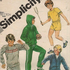 Simplicity 5473 Tracksuit raglan sweatshirt windcheater hoodie tshirt pants shorts stretch knits Size 7-8-10 uncut sewing pattern
