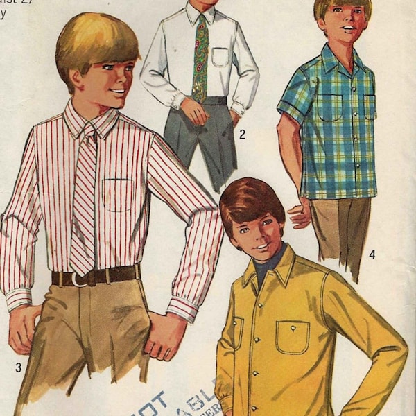 Simplicity 8370 Shirt back yoke collar button front short or long sleeve cuffs pockets formal or casual Size 14 uncut sewing pattern c1969
