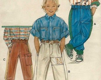Neue Mode M55095 Child Boys casual pants side front insert pockets cargo elastic waist cuffs fly front Size 3-4-5-6-8 uncut sewing pattern
