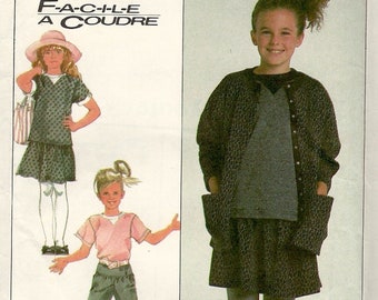 Simplicity 8402 Girls knit cardigan pullover top pull on yoke skirt and pants Size 10 12 14 uncut ff sewing pattern