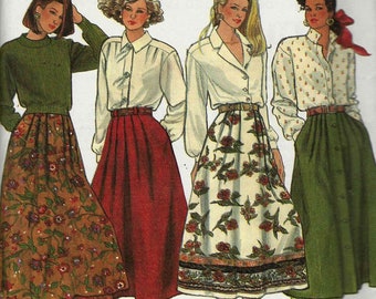 Simplicity 9876 Calf length skirts pleated variations to waistband side pockets concealed opening Size 16-18-20-22-24 uncut sewing pattern