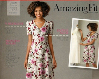 Simplicity 2247 Princess seamed dress v-neckline empire waist with/out sleeves Amazing Fit BCD Cup Size 10-12-14-16-18 uncut sewing pattern