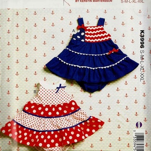 Kwik Sew 3996 Babies ruffled tiered dress and panties bloomers Size S-M-L-XL-XXL Weight 6-13kg Height 61-86cm uncut sewing pattern